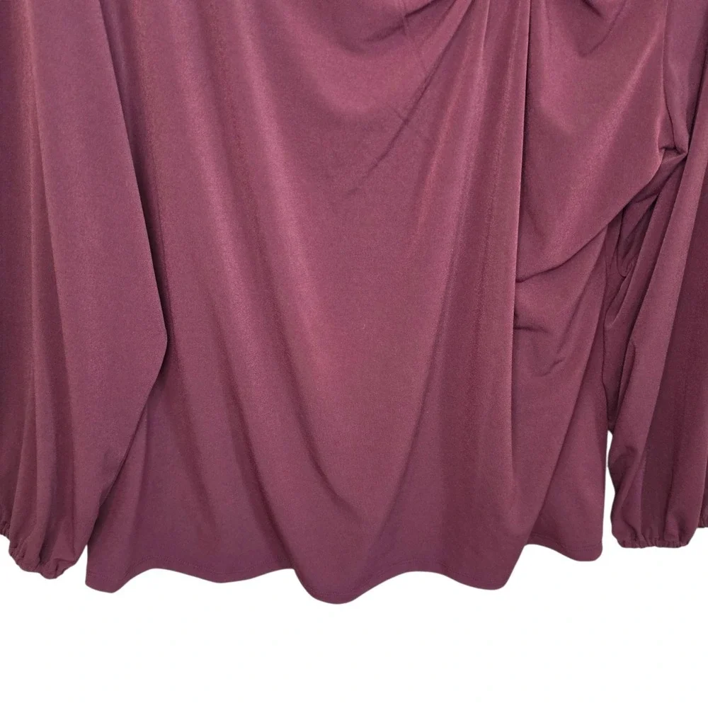 Michael Kors Top Womens 2X Burgundy Wine O Ring Draped V Neck Long Sleeve Blouse
